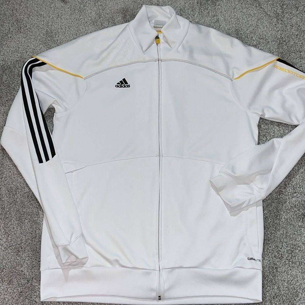 Mens Adidas Predator White Black soccer Warm up Full zipper Jacket L Clima365